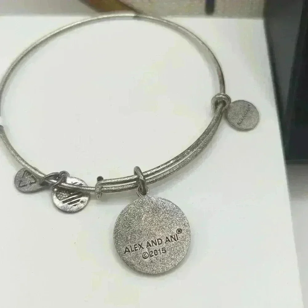 Alex and Ani Silver Tone Initial N sliding Bangle Bracelet